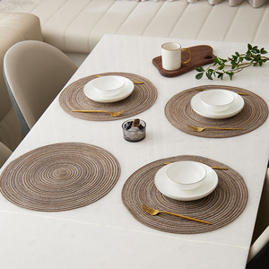 Mantel individual redondo antideslizante, color gris oscuro y marrón, estilo occidental, para la mesa del comedor del hogar. - Product Image 2