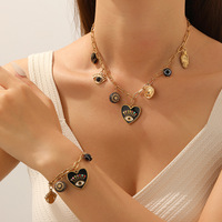 Ensemble collier et bracelet élégant pour femme, forme cœur gravé, en acier inoxydable 316L plaqué or 18 carats, étanche, cadeau de mariage
