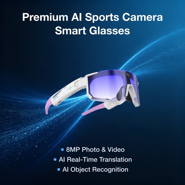 Premium AI Sports Smart Glasses 8MP EIS Anti-Shake First-Person Action Camera 290mAh Fast Wi-Fi Transfer Real-Time Translation