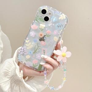 Wave Edge Style Transparent Fleur Dragonne TPU Housse de Téléphone Portable pour Iphone16 15 14 13 12 <span class=keywords><strong>11</strong></span> <span class=keywords><strong>Pro</strong></span> Max - Product Image 1