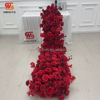 Gladde Bruiloft Tafel Bloemen Decor Kunstmatige Rode Roos Bloem Loper Achtergrond Decor Rode Waterval Vorm Bloem Loper Voor Sofa