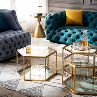 Ensemble de tables basses modernes de luxe en verre trempé avec cadre en or et titane pour la maison mobilier de salon avec miroir table centrale