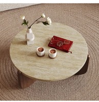 Table basse de luxe moderne pour salon et appartement, plateau rond en marbre