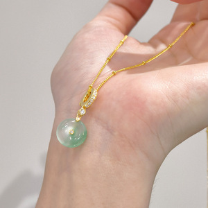 Dây chuyền vàng 18k gắn đá Emerald tự nhiên, mặt dây chuyền bạc S925 dày, thời trang dành cho nữ - Product Image 3