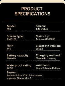 Smartwatch S99 con Assistente AI ChatGPT, Display AMOLED, GPS, Impermeabile 3ATM, Mappe Offline, Torcia LED, Risposta a Chiamate Prolungate - Product Image 6