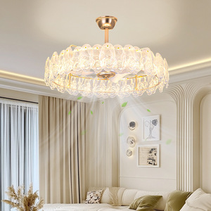 Ventilador de techo de cristal de lujo con luz LED empotrada para sala de estar, dormitorio, estilo moderno minimalista, diseño de aspas fijas - Product Image 1