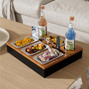 Bar Snackbox letto divano organizer vassoio multifunzione in legno per bottiglia di caffè e bevande contenitore di bambù divano portabicchieri - Product Image 4