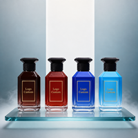 Vente en gros de flacons de parfum carrés en verre de 30 ml, 50 ml, 100 ml, avec logo personnalisé rouge, flacon atomiseur vide avec boîte de luxe et sac en papier