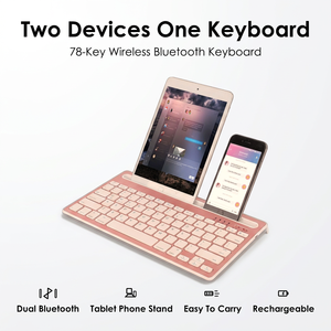 Clavier avec support, clavier fin 78 touches, Bluetooth, double appareil, rechargeable, support pour tablette et téléphone, portable, sans fil, léger - Product Image 1