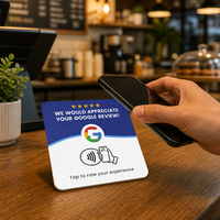Cliquez pour consulter le support d'affichage NFC carré pour avis Google, carte de commentaires personnalisée en PVC pour les clients (convient aux petites entreprises)