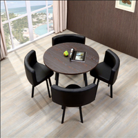 Ensemble table et chaises de réception commerciales simples, style nordique, forme circulaire, capacité 3-4 personnes, plateau en panneau de densité, contreplaqué
