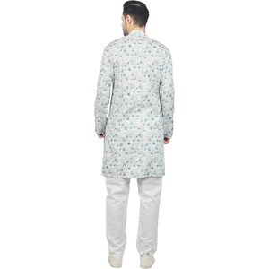 Triloki Men's <b>Long</b> Kurta Printed 100% Cotton Poplin Breathable <b>Eid</b> Diwali Festival Wear - Product Image 4