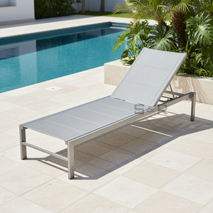 Chaise longue pliable <span class=keywords><strong>en</strong></span> <span class=keywords><strong>aluminium</strong></span> moderne <span class=keywords><strong>et</strong></span> écologique à succès avec filet Teslin pour salon, piscine, plage <span class=keywords><strong>et</strong></span> villa - Product Image 1