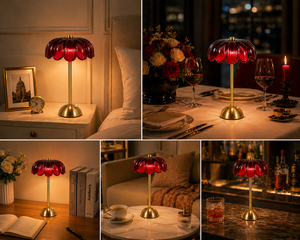 Lampada da Tavolo Moderna Senza Fili, Ricaricabile, LED, Vetro Rosso, Dimmerabile al Tocco, <span class=keywords><strong>a</strong></span> <span class=keywords><strong>Batteria</strong></span>, per Illuminazione d'Ambiente in Ristoranti e Bar - Product Image 3