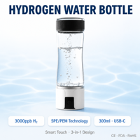 PHYFLOW Bouteille d'eau hydrogénée en verre borosilicate 300 ml, Gobelet générateur de H2 riche en H2 avec couvercle en verre cristallin pour une boisson saine