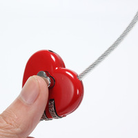 Cadenas d'amour en forme de coeur avec câble métallique-3 cadenas à combinaison numérique-mot de passe réinitialisable pour sacs de voyage