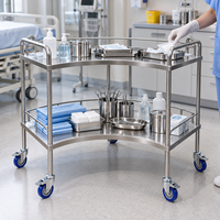 Für den OP-Bereich: Edelstahl-Instrumententisch in Fächerform mit Rollen für chirurgische Instrumente und sterile Versorgung
