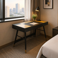 Ensemble bureau et chaise en cuir véritable style Hilton, bicolore, minimaliste, pour chambre d'hôtes - Personnalisable