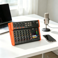 Mixer Audio 6 Kanal dengan Phantom Power 48V, BT, USB OTG, Konsol Mixing DJ, Layar 2.4" untuk Rekaman Suara Langsung