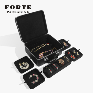 FORTE LOW Price Leather Microfiber Velvet Lining Zipper Closure Orange/Black Customizable 28x23x12cm <b>Watch</b> Bangle Jewelry Box - Product Image 2