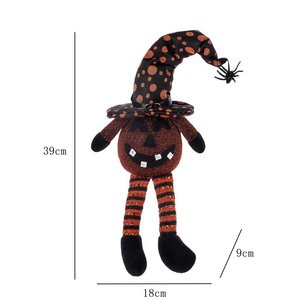 En gros, Décoration d'Halloween : Poupée gnome citrouille LED lumineuse, avec chapeau de sorcière et araignée, ornement en peluche gnome sans visage assis - Product Image 6