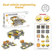 WISE FOREST Rompecabezas Educativo para Niños, Bloques de Construcción Magnéticos de Plástico Coloridos, Juguete con Pista de Carreras Eléctrica para Vehículos