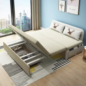 Multi-Tujuan Penyimpanan Kayu Sofa Cum Tidur Tanpa Lengan Lipat Tempat Tidur Sofa Ruang Tamu Divan