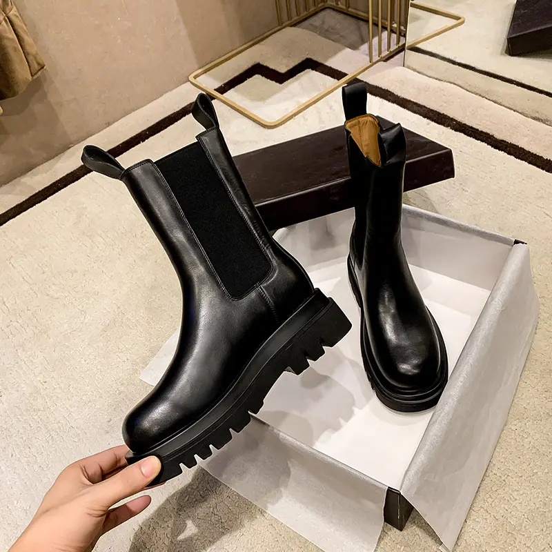 Durable Woman Winter Over Ankle Boots Ankle Black Booties Flat Heel Lady Leather Boots Women Shoes