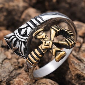 Anillos Ajustables <span class=keywords><strong>de</strong></span> Acero Inoxidable con Ojos <span class=keywords><strong>de</strong></span> Ra <span class=keywords><strong>Horus</strong></span> Ankh Cruzados <span class=keywords><strong>del</strong></span> Antiguo Egipto, Chapados en Oro <span class=keywords><strong>de</strong></span> 18K, Estilo Retro para Hombres y Mujeres - Product Image 1