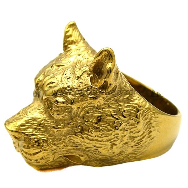 Domineering Animal Jewelry Royal Gold Plating Stainless Steel Vintage  Stylish Cluster Wolf Finger Ring for Men