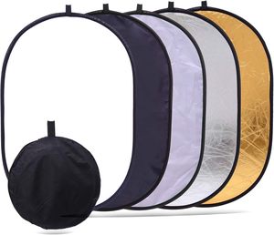 แผ่นสะท้อนแสงรูปวงรีแบบพับได้ 2-in-1 ขนาด 90x120 ซม. สีทองและสีเงิน วัสดุพลาสติก พร้อมกระเป๋าสะท้อนแสง - Product Image 1