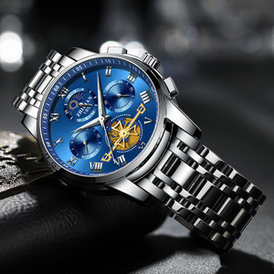 <span class=keywords><strong>Orologio</strong></span> da Polso SAILIN per Uomo, Cronografo al Quarzo con Logo Personalizzato, Cinturino in Acciaio Inox, Lancette Luminose e Fasi Lunari - Product Image 6