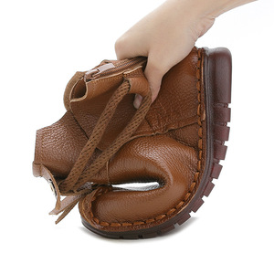 Winter Genuine Leather <strong>Ladies</strong> Ankle <strong>Short</strong> Boots Flat Flower Round Toe Plush Platform <strong>Lady</strong> Shoe Waterproof Ankle Bootie for Women - Product Image 4