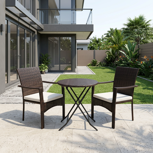 Ensemble de table pliante moderne de haute qualité avec 2 chaises en osier, coussins KD, résistant aux intempéries, pour jardin, balcon, terrasse, loisirs, hôtel, en acier classique - Product Image 3