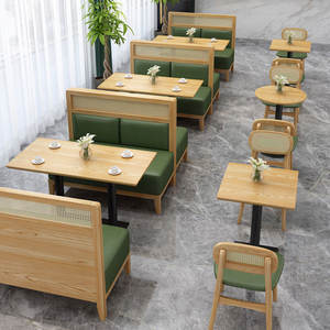 Mesas y Sillas de Diseño Moderno para Restaurantes Comerciales, Sofá de Cabina para Casa de Té, para Cadenas de Restaurantes de Comida Japonesa, Muebles de Madera Maciza y Ratán - Product Image 3