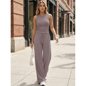 Women's 2 Piece Summer Lounge Set Butter Soft Tank Top High Waisted Wide Leg Pants With <b>Pockets</b> Casual Wear - Product Image 2