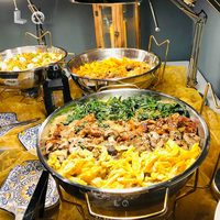 Chauffe-Plat Rond de Luxe Doré avec Couvercle en Verre pour Buffets et Fêtes, Marmite Chafing Dish pour Maintien au Chaud des Aliments