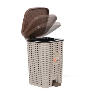 Household Dustbin Rattan Design Plastic Pedal Trash Can