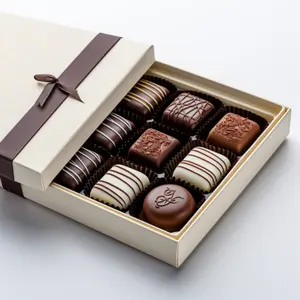Kotak cokelat gourmet kustom yang indah putih dengan tutup dan kotak cokelat pita