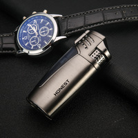 Encendedor de Cigarros de Lujo de Butano con Triple Llama Azul, Antorcha Metálica Portátil con Punzón para Cigarros, para Regalo, Venta al por Mayor
