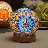 Lampe de table turque rétro, décoration créative en mosaïque de verre, style bohème, base en bois, lampe de nuit très vendue pour la chambre à coucher