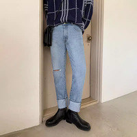 Jean pour homme à taille élastiquée, en denim semi-extensible, coupe décontractée, pantalon confortable, fournisseur