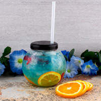 Personalisierter Logo-Fischglas-Becher mit Henkel, transparenter, kugelförmiger Cocktailbecher aus Kunststoff mit Strohhalm, perfekt für Werbegeschenke & Events