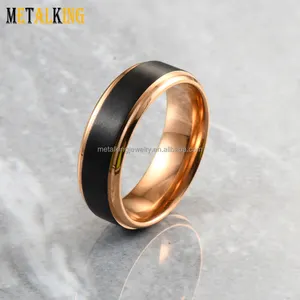 Cincin Titanium modis 8mm Matte, pita pernikahan berlapis hitam dan emas mawar