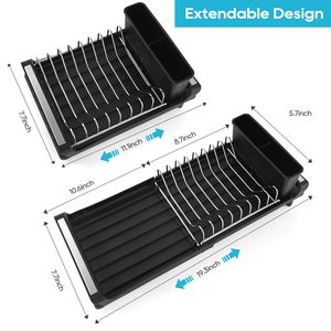 Égouttoir à vaisselle extensible en acier inoxydable avec porte-couverts amovible, égouttoir à vaisselle extensible pour la cuisine - Product Image 3