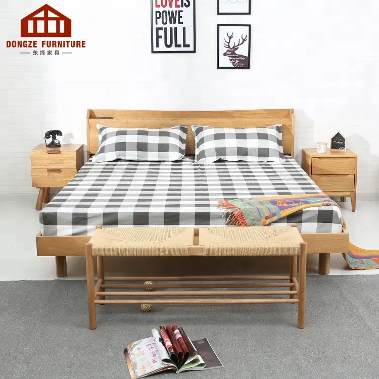 Tempat Tidur Kayu Solid Modern Klasik Slat Terbaru Mendukung Ukuran King 1.8M Platform Rangka Tempat Tidur Tunggal Kayu