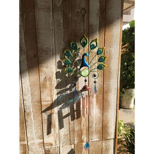 Carillon solaire en forme de paon avec lumière LED, décoration murale extérieure pour jardin, art en fer suspendu, alimenté par énergie solaire avec batterie incluse - Product Image 2