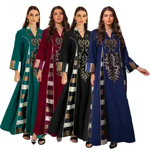 AB052 Trendy Traditional Muslim Clothing Abaya Dress Middle East Embroidered Stripe Abaya Women Muslim Dress Dubai Muslim Robe