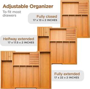 Organizador de cubiertos de bambú expandible para cajones de cocina, bandeja organizadora de cubiertos de bambú, organizadores de cajones de bambú para gabinetes, almacenamiento de cubiertos - Product Image 4