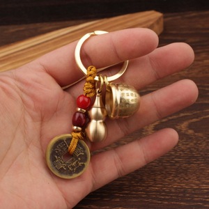 Llavero de latón con diseño de cien bendiciones, calabaza y monedas, colgante para llaves de coche, estilo chino, regalo unisex - Product Image 2